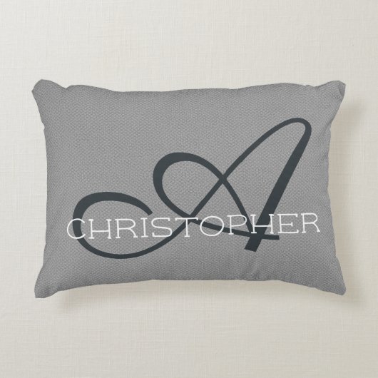 Aイニシャル名前をカスタムするテンプレートグレー白黒 アクセントクッション (正面)