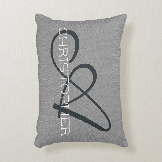 Aイニシャル名前をカスタムするテンプレートグレー白黒 アクセントクッション (正面(垂直))