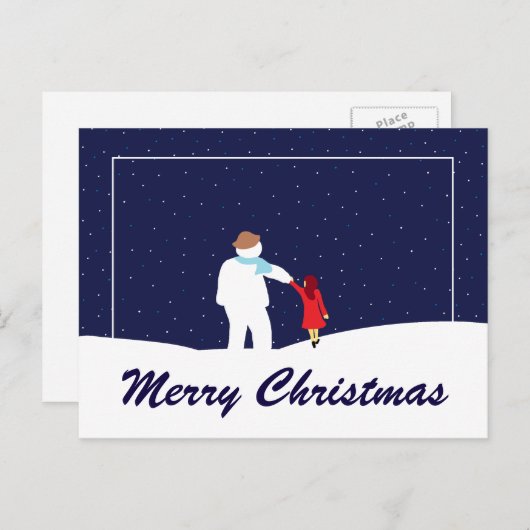 Aウォークと雪だるまクリスマスホリディハガキ シーズンポストカード (正面/裏面)