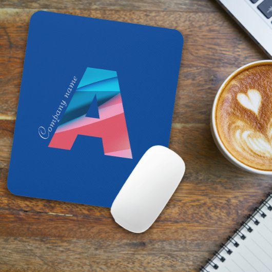 Aエレガント字付き珊瑚青モノグラム マウスパッド