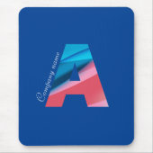 Aエレガント字付き珊瑚青モノグラム マウスパッド (正面)