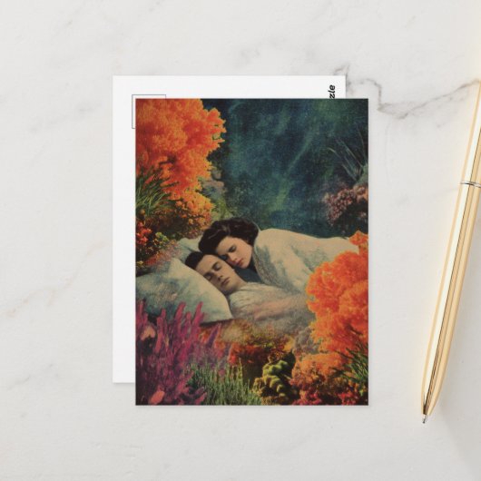 Aカップルの海底ホテルベッドルームシュレアル ポストカード (正面/裏面インサイチュ)