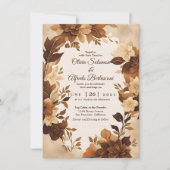Aコーヒー&クリーム秋フローラテーマ結婚 招待状 (正面)