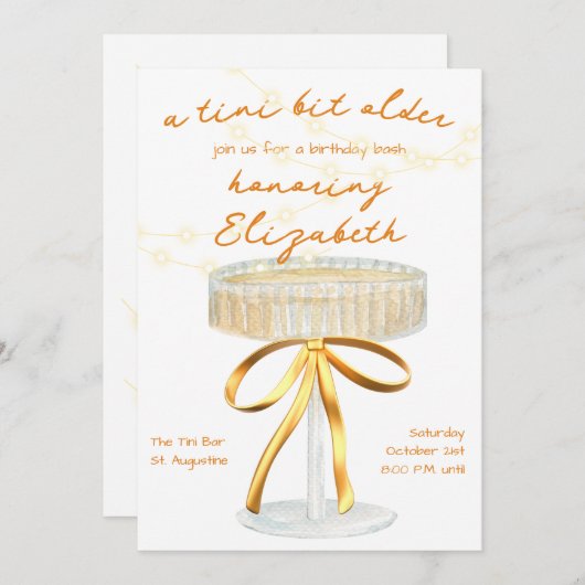 Aティニビット古いマルティニテーマ誕生日招待状 招待状 (正面/裏面)