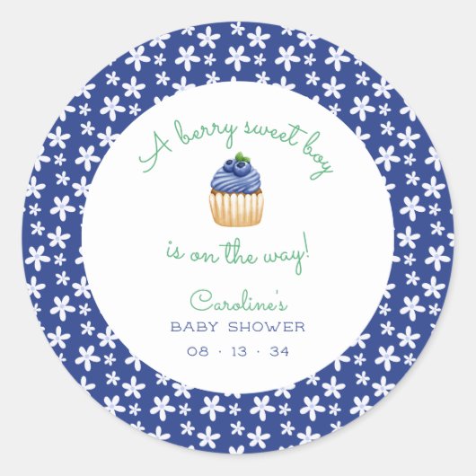Aベリー甘い男の赤ちゃんシャワーブルーベリースクエア ラウンドシール (正面)