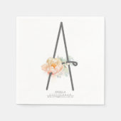 Aレターモノグラム赤面ピーチフローラCR スタンダードカクテルナプキン (正面)