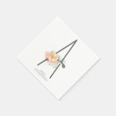 Aレターモノグラム赤面ピーチフローラCR スタンダードカクテルナプキン (角)