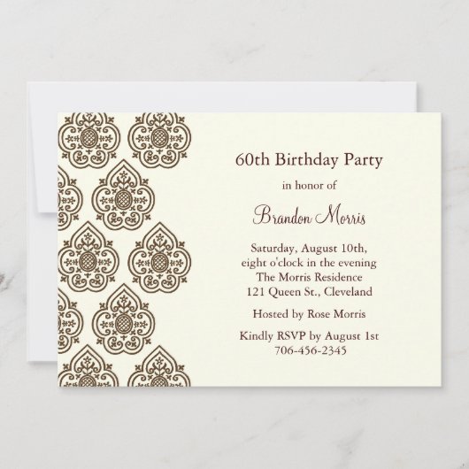 Aヴィンテージダマスク誕生日招待状 招待状 (正面)