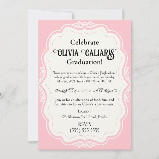 A万華鏡のように千変万化するパターンのお祝い：ピンク 招待状 (正面)