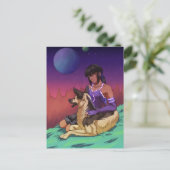 A女の子と彼女の犬の宇宙カード ポストカード (スタンド正面)