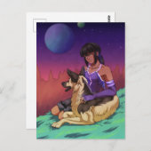 A女の子と彼女の犬の宇宙カード ポストカード (正面/裏面)