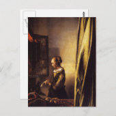 A女の子読が開いた窓から手紙を出す ポストカード (正面/裏面)