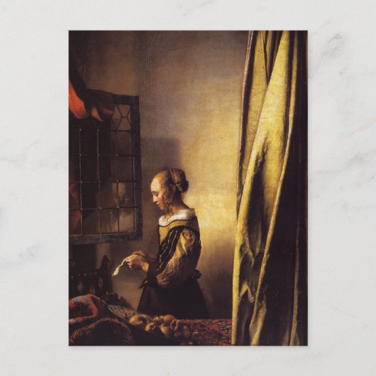 A女の子読が開いた窓から手紙を出す ポストカード (正面)