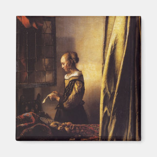 A女の子読が開いた窓から手紙を出す マグネット