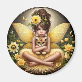 A妖精と彼女のヒョウの子 – イエローマグネット マグネット