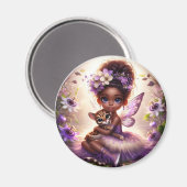 A妖精と彼女のヒョウの子 – 紫の磁石 マグネット (正面/裏面)