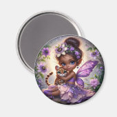 A妖精と彼女のヒョウの子 – 紫の磁石 マグネット (正面/裏面)