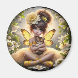 A妖精と彼女のライオンの子 – イエローマグネット マグネット