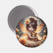 A妖精と彼女のライオンの子 – オレンジ色の磁石 マグネット (正面/裏面)