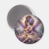 A妖精と彼女のライオンの子 – 紫の磁石 マグネット (正面/裏面)