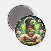 A妖精と彼女のライオンの子 – 緑 – 磁石 (正面/裏面)