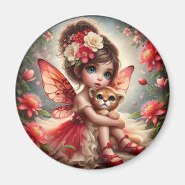 A妖精と彼女のライオンの子 – 赤い磁石 マグネット