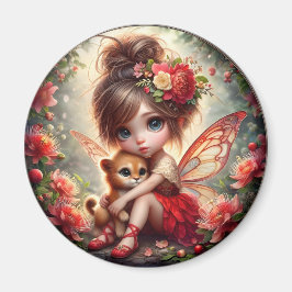 A妖精と彼女のライオンの子 – 赤い磁石 マグネット