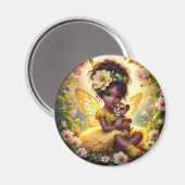 A妖精と彼女のライオンの子 – 黄色 – 磁石 (正面/裏面)