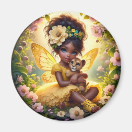 A妖精と彼女のライオンの子 – 黄色 – 磁石