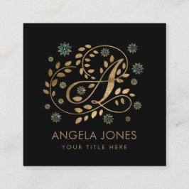A字付き高級金字書道モノグラム スクエア名刺