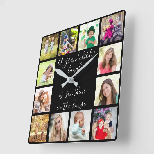 A孫の笑い引用文12フォトブラック スクエア壁時計 (傾斜)