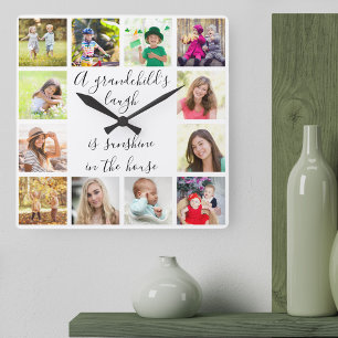 A孫の笑い引用文12フォトホワイト スクエア壁時計