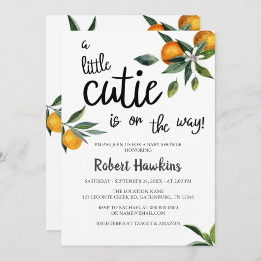 A小さなかわいこちゃんがBaby Showerに向かっている 招待状 (正面/裏面)