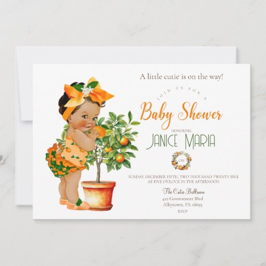 A小さなかわいこちゃんがBaby Showerの途中にある 招待状 (正面)