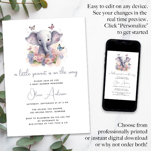 A小さなピーナッツが赤ちゃんシャワーの途中にある 招待状