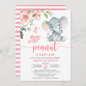 A小さなピーナッツベビーガールエレファントベビーシャワーInv 招待状 (正面/裏面)