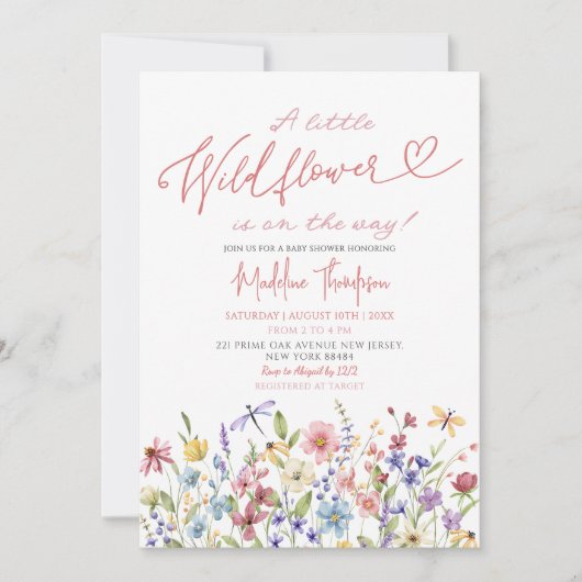 A小さな野花が赤ちゃんのシャワーを途中で 招待状 (正面)