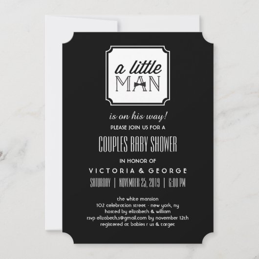 A小男カップル男の子の赤ちゃんシャワーデザイン 招待状 (正面)