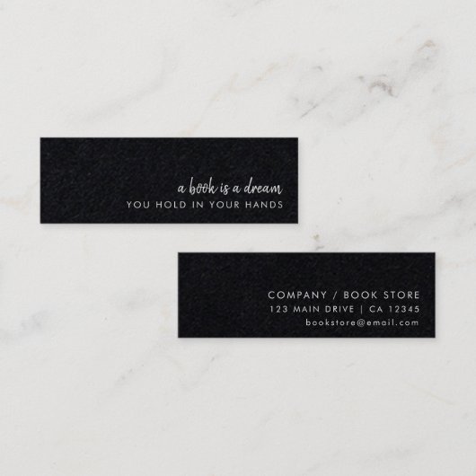 A本は夢の黒ミニモダンブックマークカード スキニー名刺 (正面/裏面)