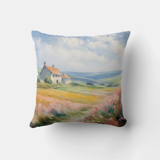 A牧歌的な最高傑作:カントリーサイドファームハウスビュー クッション (裏面)