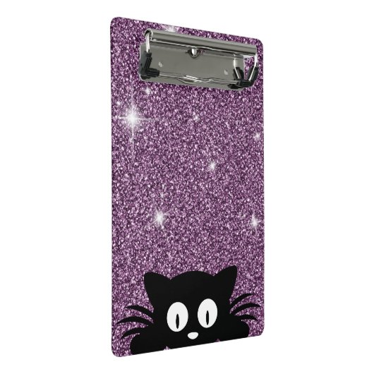 A猫との紫色のフェイクなグリッターのきらめくの質 ミニクリップボード (アングル)