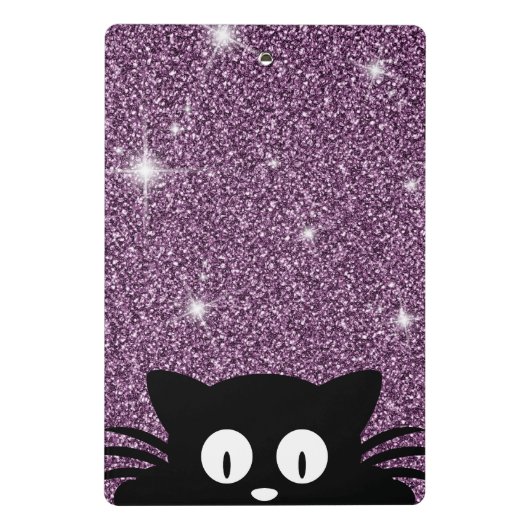 A猫との紫色のフェイクなグリッターのきらめくの質 ミニクリップボード (裏面)