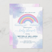 A男エレガントの子の水色レインボーベイビーシャワー 招待状 (正面/裏面)