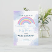 A男エレガントの子の水色レインボーベイビーシャワー 招待状 (スタンド正面)