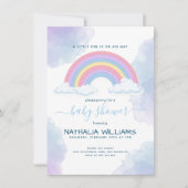 A男エレガントの子の水色レインボーベイビーシャワー 招待状 (正面)