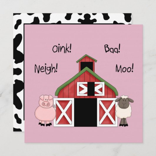 A納屋周囲の庭誕生日-ファームをテーマにしたガール招待状 招待状 (正面/裏面)