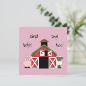 A納屋周囲の庭誕生日-ファームをテーマにしたガール招待状 招待状 (スタンド正面)