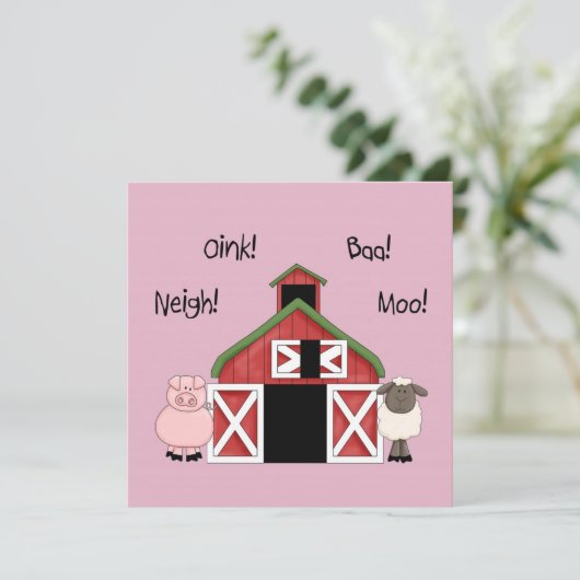 A納屋周囲の庭誕生日-ファームをテーマにしたガール招待状 招待状 (スタンド正面)