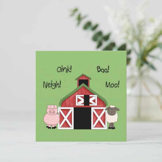 A納屋周囲の庭誕生日-ファームをテーマにした招待状 招待状 (スタンド正面)