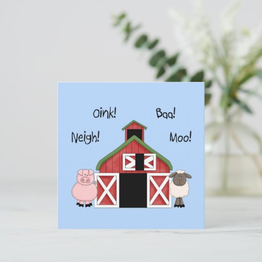 A納屋周囲の庭誕生日-ファームをテーマにした招待状 招待状 (スタンド正面)